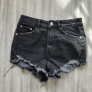 Zara Charcoal Frayed Hem Jean Shorts